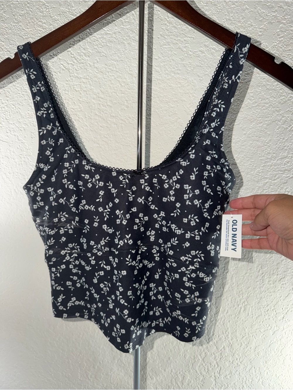 Old Navy Navy Tank with White Floral Print